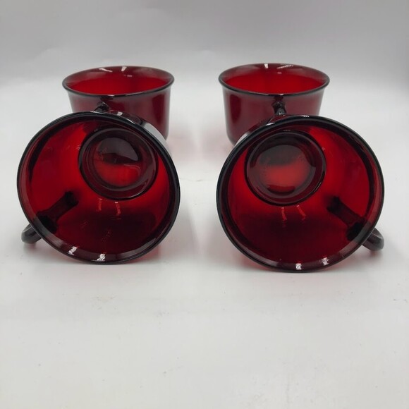 Vintage Ruby Red Glass Set of 4 Mugs Arcoroc France Collectible Glassware - Picture 8 of 12